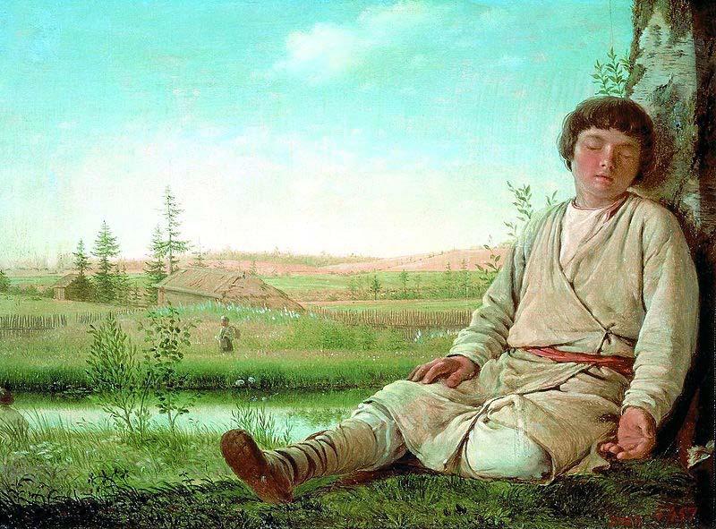 Alexey Gavrilovich Venetsianov Dreaming little shepherd Norge oil painting art